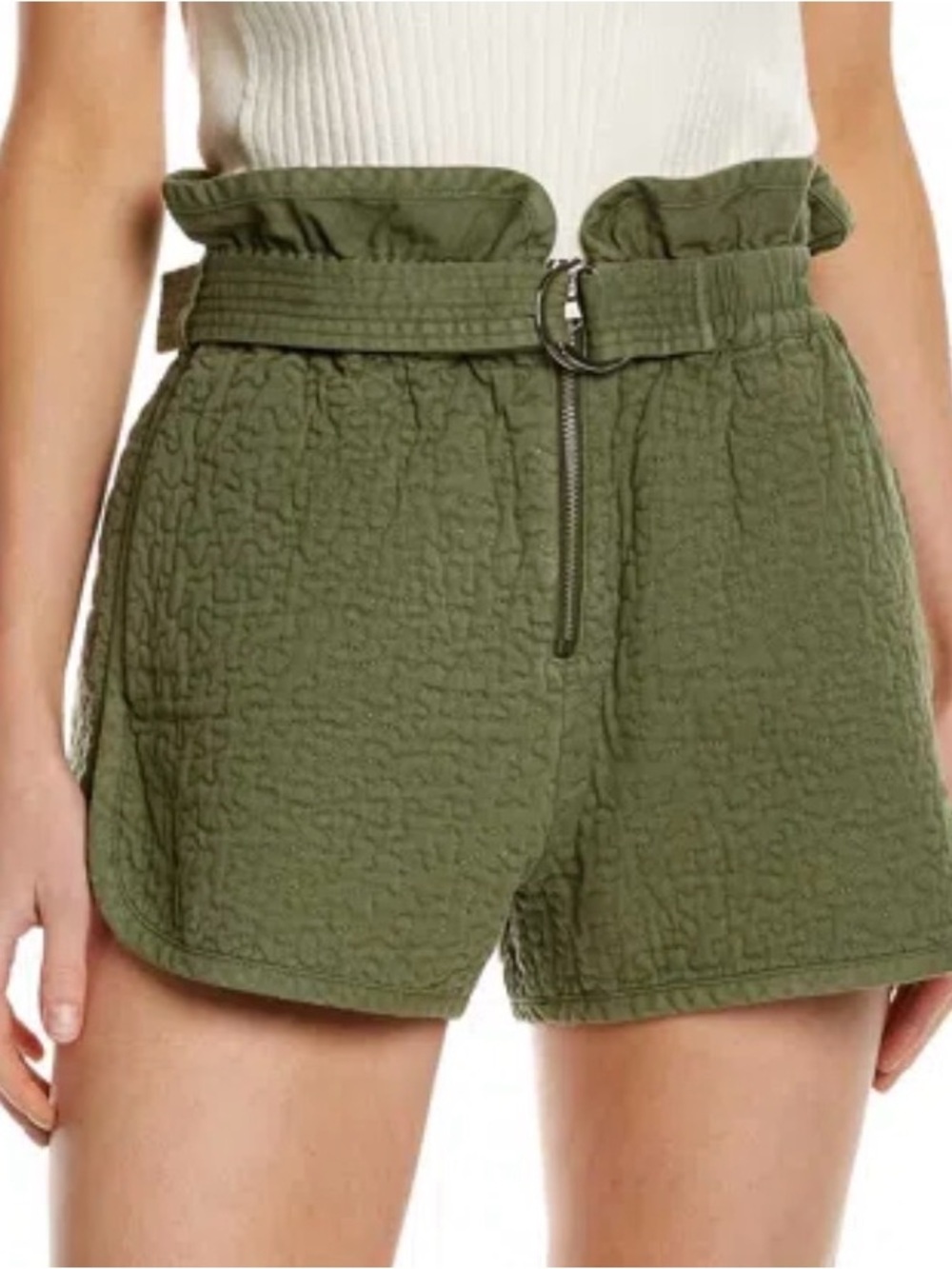 Sea New York Olive Green Quilted Paperbag Waist Belted Shorts Size 0